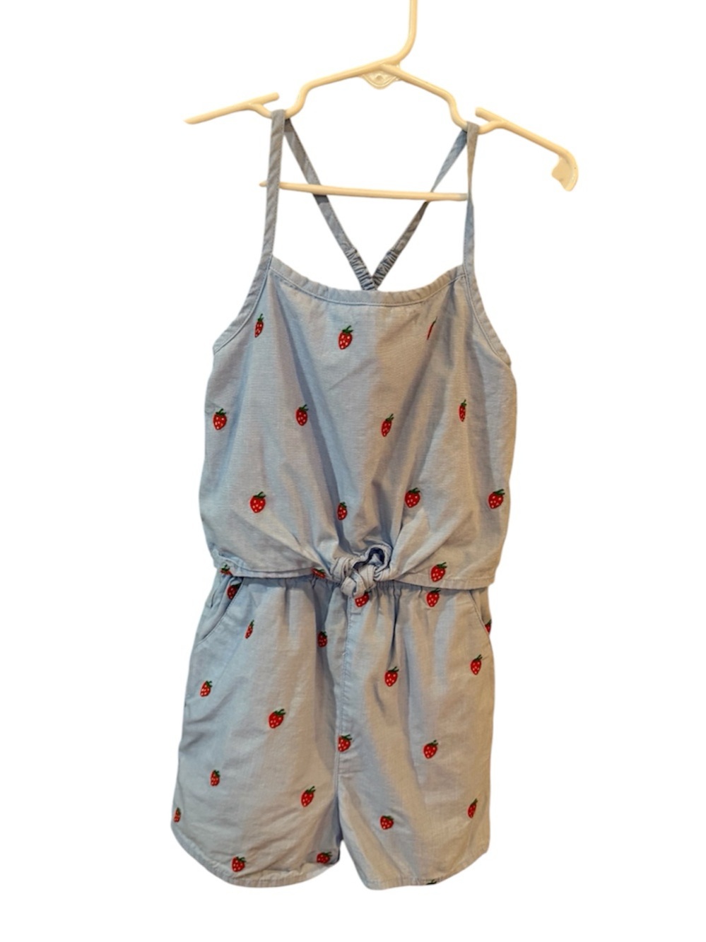 Mini Boden strawberry print tie front summer romper 5/6